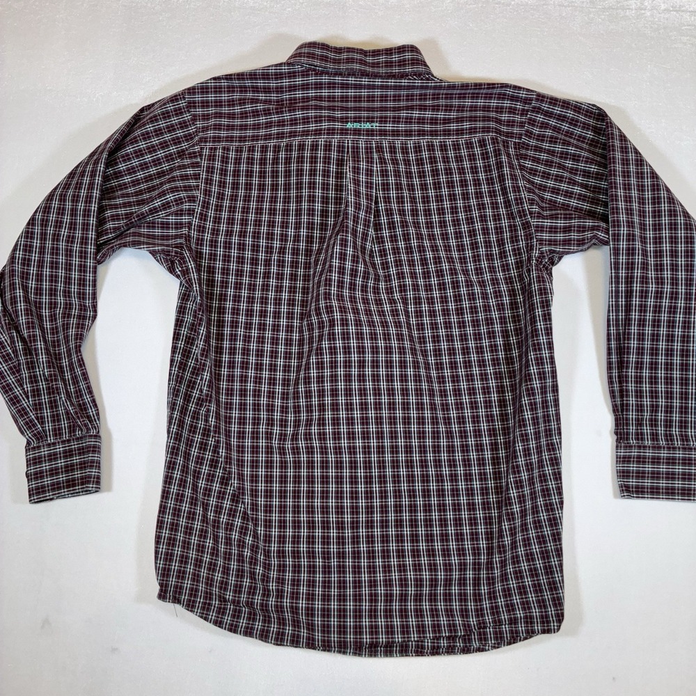 Ariat Pro Series Shirt Mens Small Burgundy Teal Plaid Long Sleeve Western Button - Picture 5 of 11